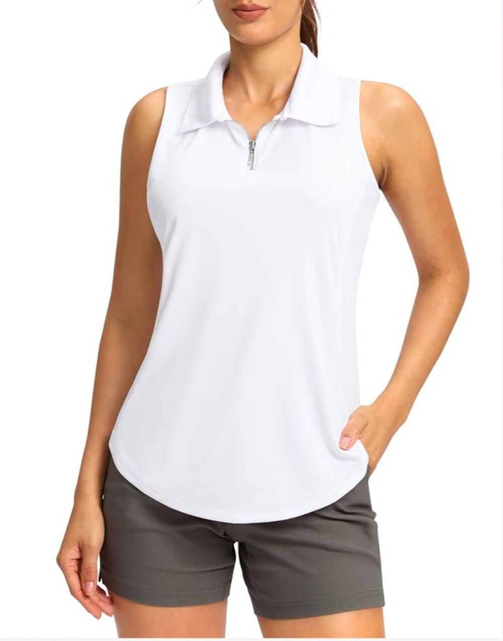 New Sleeveless Quarter Zip Golf Polo Shirt Small White Athleisure Sporty SANTINY